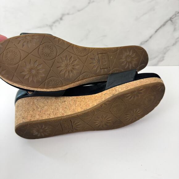UGG Womens Zoe II Wedge Sandal Size 10 Leather MInimal Cushioned Comfort Black - Picture 8 of 10